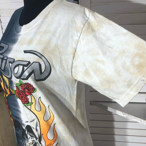 Y2K Grunge Poison Band Graphic Tee Split-tone Tie-dye Gray Cream sz S - Picture 5 of 11